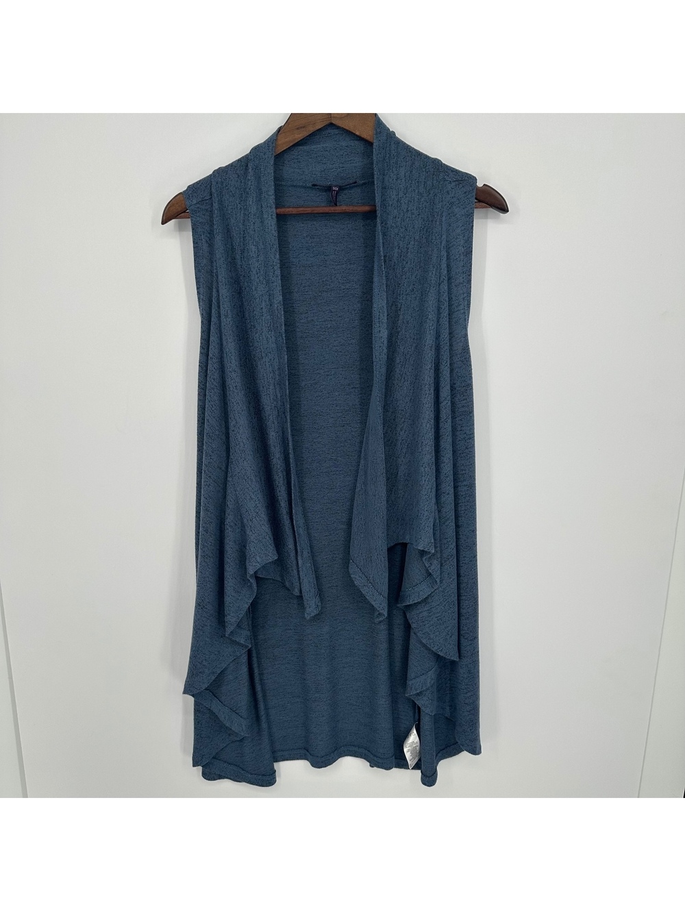 Draped Waterfall Open Front Longline Vest Blue Sleeveless Olivia Sky S